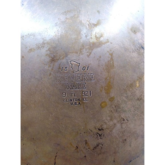 Vtg. Revere Ware 9 inch Skillet No Lid  Copper Bottom 921 Canton ILL USA - Picture 2 of 12